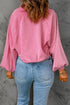 Lantern Sleeve Snap Button Placket Washed Pullover Casual Round Neck Sweatshirt